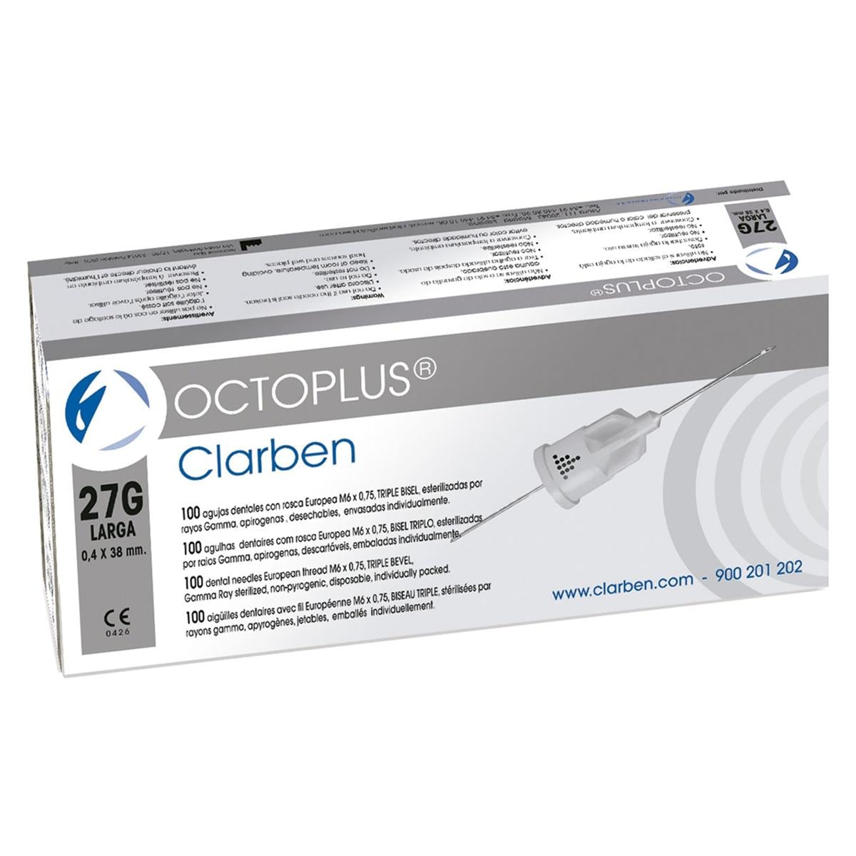 AGUJAS DE ANESTESIA OCTOPLUS 27 G LARGA 0.40 X 38 MM 100U - CLARBEN