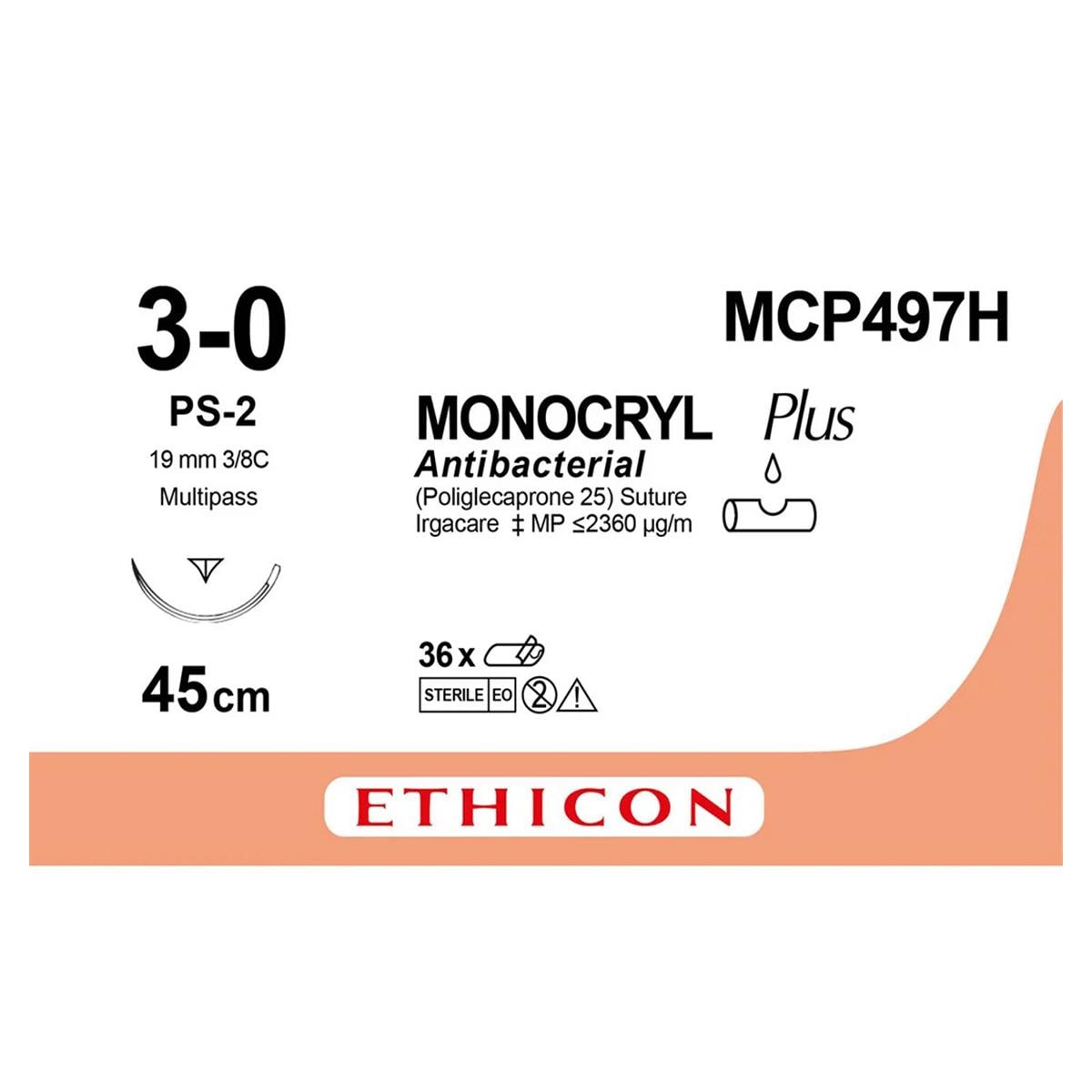 MONOCRYL PLUS TRIANG 3/8 19MM 3/0 45CM 36U ETHICON