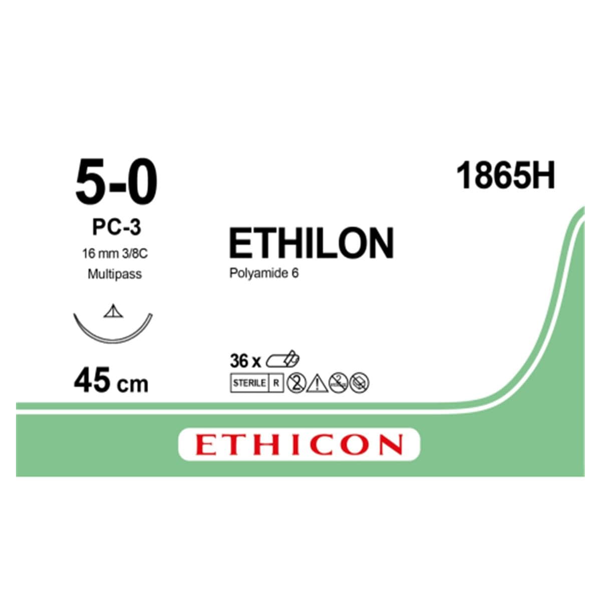 ETHILON 5/0 AG 16MM TRIA 3/8 CIR 45CM NEGRO 36U JJ